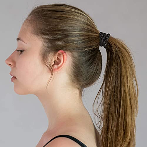 Black Elastic Hair Ties for Women and Girls, Funtopia 30 Pcs No Metal No Slip Braided Ponytail Holders for Thick and Medium Hair - color: 4.Black