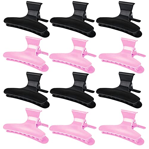 Ondder Hair Clips - Butterfly Hair Clamps, Claw Clips for Styling, Cutting, Coloring, Pro Salon Accessories for Women and Girls - color: Black & Pink
