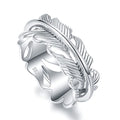 925 Sterling Silver Anxiety Ring with Beads Fidget Spinning Rings for Women Worry Beads Rings - color: feather design