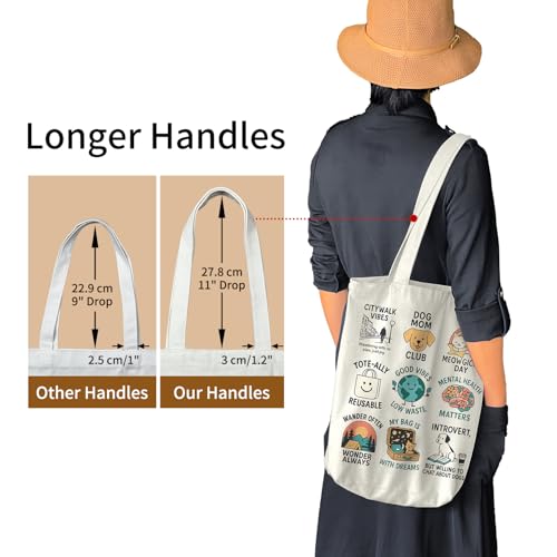 itgowisa Canvas Tote Bag for Women, Tote Bag with Zipper Inner Pocket, Zippered Canvas Bag for Shopping Work Grocery Everyday - style: Positive Slogan