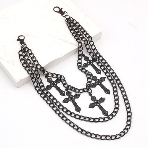 Layered Pants Chain for Men Women Punk Chain Hip Hop Jewelry Clothing Accessories Vintage Jeans Chains - style: Black three layered