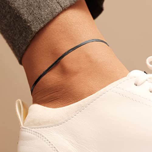 ChainsHouse Ankle Bracelets for Women, Stainless Steel Chain Anklets Waterproof, Women Summer Beach Jewelry Gift, Come with Box - color: 09. 3mm-Herringbone-Black