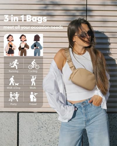 Pritent Fanny Packs for Women Cross Body Bag Waterproof Belt Bag with Adjustable Strap and Zipper Back Pocket Small Crossbody Bags Fashion Waist Packs for Workout Travelling(Khaki) - color: Khaki, size: Small