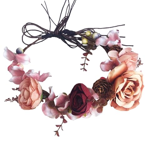 Vivivalue Fairy Floral Crown Woodland Elf flower Headband Elven Wreath for Women Halloween Wedding Cosplay Photo Props Renaissance Brown - color: 6