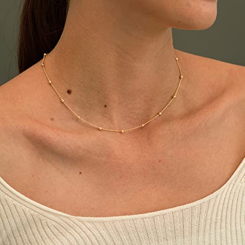 CHESKY 14k Gold Plated/Silver Plated Dainty Necklace for Women, Trendy Satellite Choker Necklace Thin Beaded Layered Choker Necklaces Discs Paperclip Chain Necklaces Womens Simple Jewelry - style: Beaded+Gold