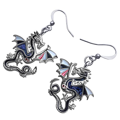 Enamel Alloy Dinosaur Fantasy Dragon Earrings Drop Dangle Unique Animal Jewelry For Women Dragons Gifts - color: Graphite Black