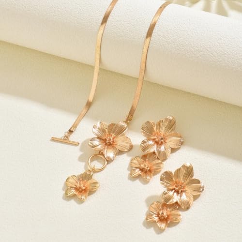 WCRAZYE Gold Flower Earrings Necklace Set for Women Boho Summer Daisy Floral Statement Earrings Brides Wedding Guest Dresses Jewelry - color: Gold