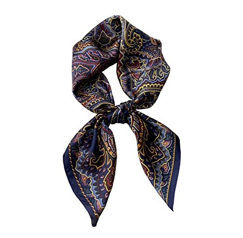 JERLA 100% Pure Mulberry Silk Square Scarf for Hair-27''x27'' Women Men Natural Silk Neckerchief Headscarf - color: Paisley Blue