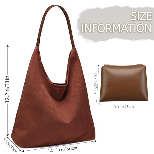 Large Work Tote Bags for Women, Boho Slouchy Suede Purses Handbags - color: Brown