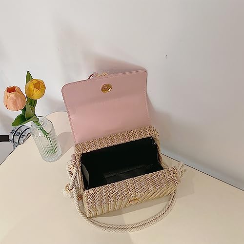 Straw Crossbody Bags for Women Summer Straw Clutch Bag Woven Beach Purse Vacation Handbags | Straw - color: D Pink