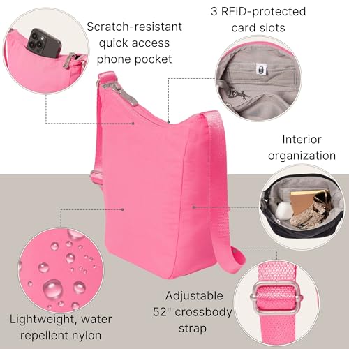 Baggallini Swift Mini Crossbody Bag for Women - 4.5x7 Small Travel Purse with Crossbody Strap and RFID - color: B-lite Bloom Pink