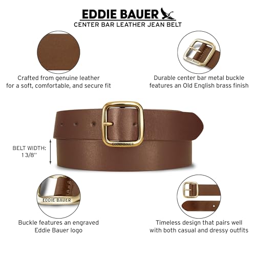 Eddie Bauer Women's Casual Leather Belts with Durable Metal Buckle - color: Center Bar - Tan, size: XX-Large