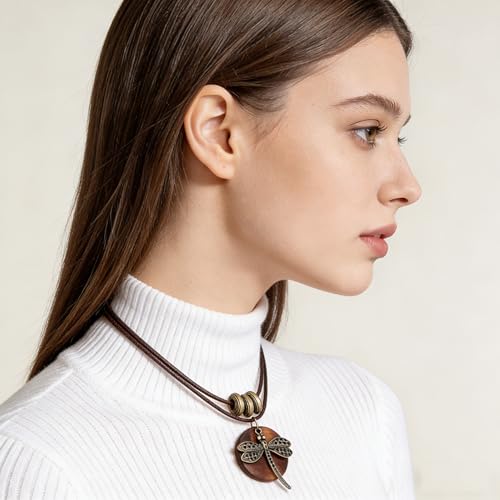 Brown Wooden Choker Chunky Pendant Necklaces for women - color: B