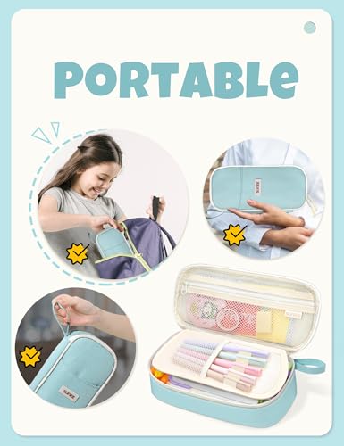SUNEE Cute Pencil Case, Aesthetic Pen Pouch, Colored Large Pencil Bag with Zipper, Kawaii Stationery Storage and Organizer, School Supplies for Teen and Adult Girls, Mint Green - color: Mint Green