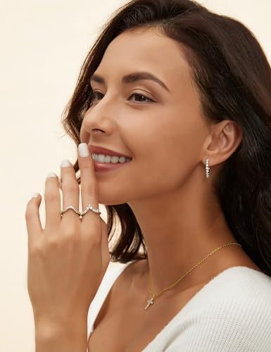Mameloly Wedding Bands for Women Curved Marquise & Round 14K Gold Plated Dainty Stackable Cubic Zirconia CZ V Shaped Engagement Rings for Her Size 3-12 - color: 14K Gold Plated
