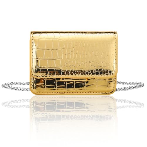 Sightor Silver Mini Crossbody Bag for Women, PU Leather Small Evening Purse, Dressy Clutch Handbag for Nightclub Parties - color: Gold