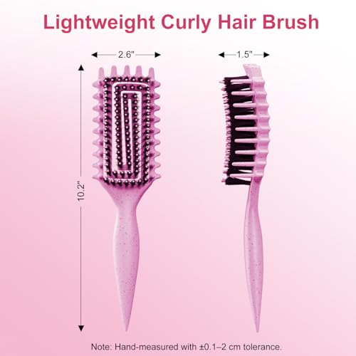 Curly Hair Brush, Curl Defining Brush with Soft Boar Bristles Detangling Tangled Glides, Wide-Teeth Design Effortlessly Shaping & Defining Curls, Curling Definer for Wet & Dry Hair (Pink) - color: Pink