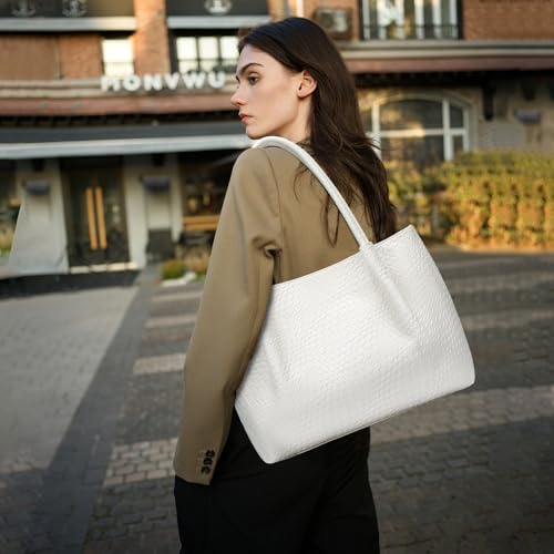 KKXIU Tote Bag for Women Vegan Leather Shoulder Purse Large Capacity Travel Bag - color: White02