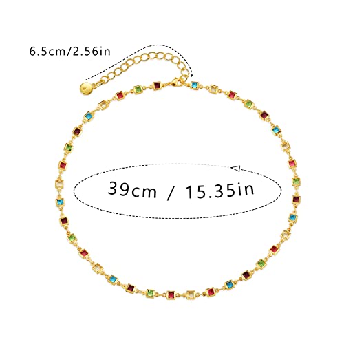 Beaded Choker Necklaces for Women 18k Gold Plated Dainty Gold Choker Necklaces for Women - style: square cz choker