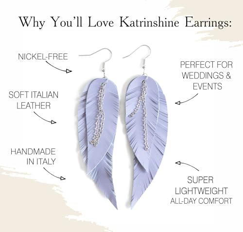 Black shiny Leather Feather Earrings for Women, Lightweight Minimal Boho Dangle Earrings, Small Simple Everyday Jewelry - color: Light Purple