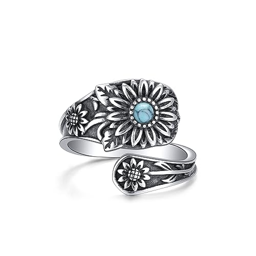 Yearace Spoon Ring for Women - Sterling Silver Victorian Vintage Oxidized Style Thumb Rings - Boho Statement Ring Jewelry Gifts - style: Daisy