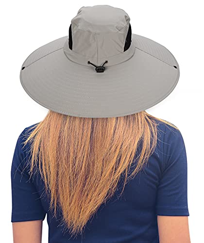 Leotruny Women Super Wide Brim Sun Hat UPF50+ Waterproof Bucket Hat for Fishing, Hiking, Camping - color: Light Grey
