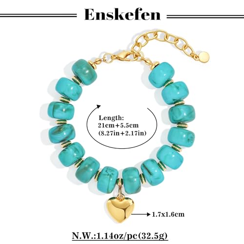 Chunky Beaded Bracelets for Women Boho Multicolor Acrylic Resin Beads Bracelet Adjustable Statement Bracelet Summer Beaded Jewelry - color: Heart beads bracelet-turquoise
