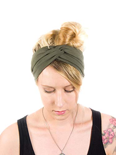Twist Headband Extra Wide Scrunch Turban (Olive Green) - color: Olive Green