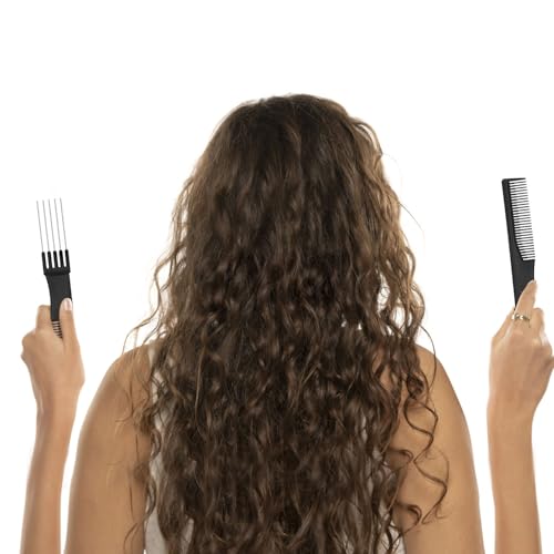 2pcs Black Metal Prong Pick Combs Parting for Women, Double-Head Parting Teasing Comb with Metal Pick Fork Comb Tool Hair Picking Comb for Hair Styling Salon Fine Hair Thick Thin Hair