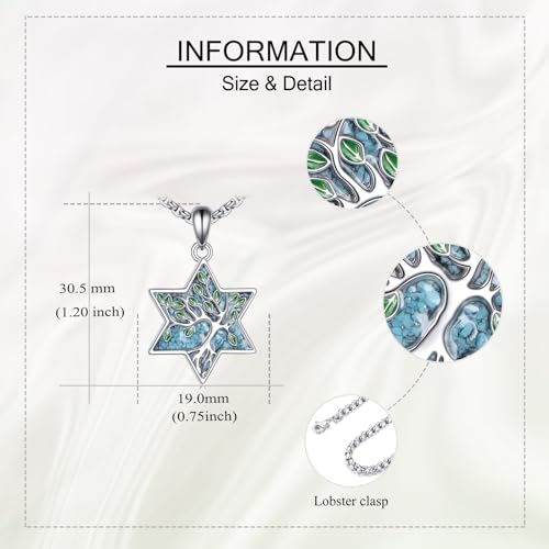 ONEFINITY Tree of Life Necklace 925 Sterling Silver Abalone Shell Celtic Knot Pendant Necklace for Women Jewelry - style: Turquoise Star of David