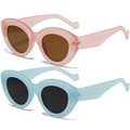 AIEYEZO Oversized Cat Eye Sunglasses for Women Cute Oval Thick Frame Cateye Sun Glasses Chic Retro Style Shades - color: 2 Set (Pink + Blue)