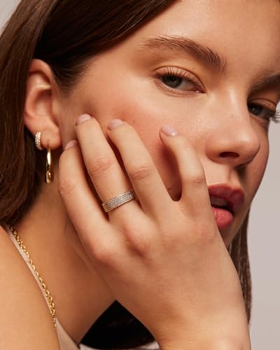 PAVOI 14K Gold Plated Cubic Zirconia Wide Eternity Statement Rings | CZ Stackable Wedding Band for Women - color: Yellow Gold