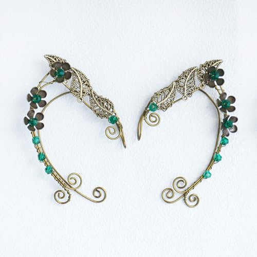 Elf Ear Cuffs, OwMell Handcraft Silver Pointed Fairy Elven Cosplay Fantasy Costume Bridal Wedding Earrings for Non Pierced Ears - style: 3 Flowers