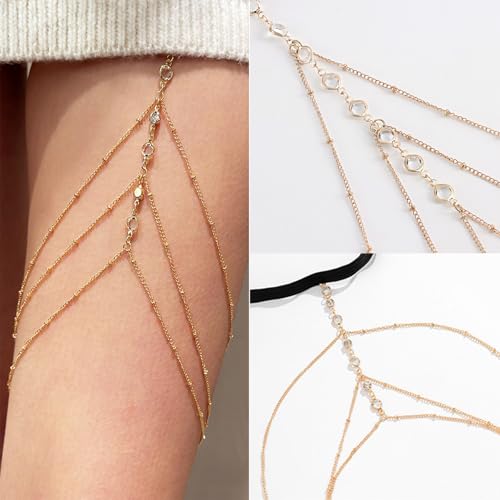 Snake Leg Chain for Women, Sexy Serpent Charm Thigh Garter, Summer Bikini Skirt Beach Party - style: D crystal gold