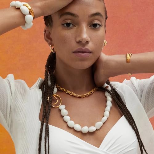 Aobei Pearl 18K Gold Plated Paperclip Chain Choker Satellite Chain Freshwater Cultured Biwa Pearl Pendant Necklace Dainty Turquoise Jewelry for Women - color: Chunky Elliptical Chain