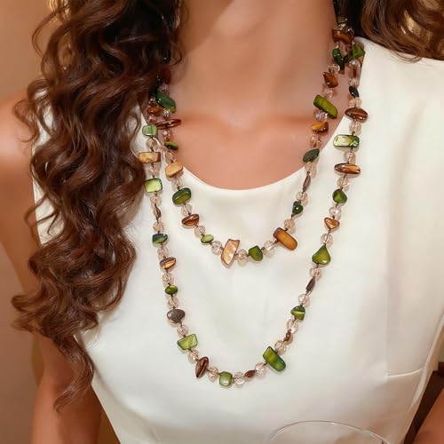 Boho Colorful Seashell Beaded Double Layer Necklace Long Stackable Vacation Necklace Fashion Jewelry Western Gifts - color: A1:Boho Beaded Necklace