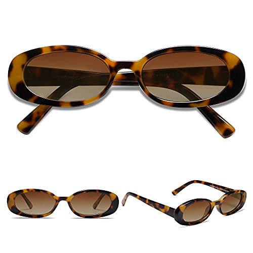 VANLINKER Polarized Retro Oval Sunglasses for Women and Men Small 90s Style VL9580 - color: C4 Tortoise Frame/Brown Tinted Lens