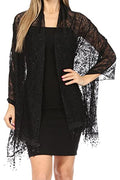 Sakkas Mari Women's Large Lightweight Soft Lace Scarf Wrap Shawl Floral and Fringe - color: Style3-black