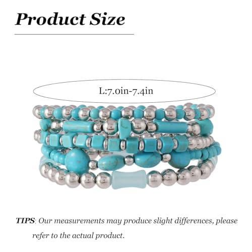 Long tiantian Western Turquoise Beaded Bracelet Set for Women Stackable Cowgirl Bracelets Boho Concho Jewelry Country Concert Rodeo Outfit Accessories Gifts - color: A5:turquoise bracelet for women