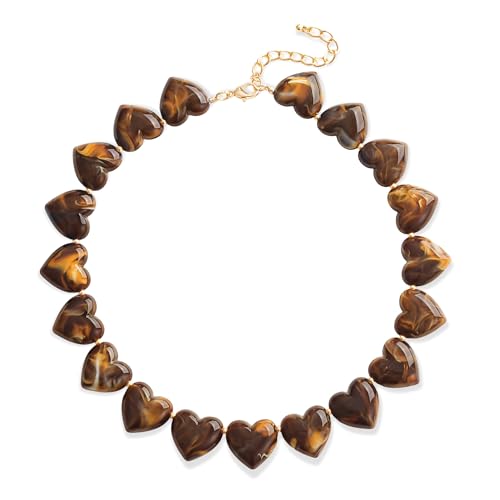 YUJIE Amber Acrylic Heart Choker Necklace for Women Vintage Punk Chunky Necklace Trendy Fashion Accessory - color: tiger eye