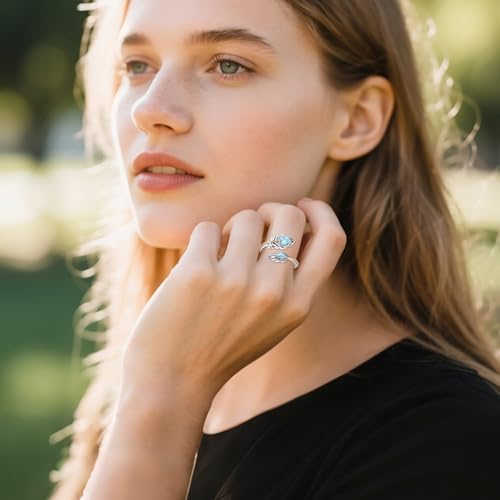 MONGAS Feather Ring 925 Sterling Silver Turquoise Ring Western Jewelry Christmas Gifts for Women