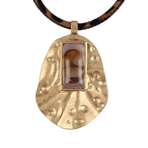 GelConnie Leather Necklaces Turquoise Long Boho Necklaces for Women Brown Chunky Circle Pendant Chocker Necklace Gold Sweater Necklace - style: Brown Leopard Print Necklace