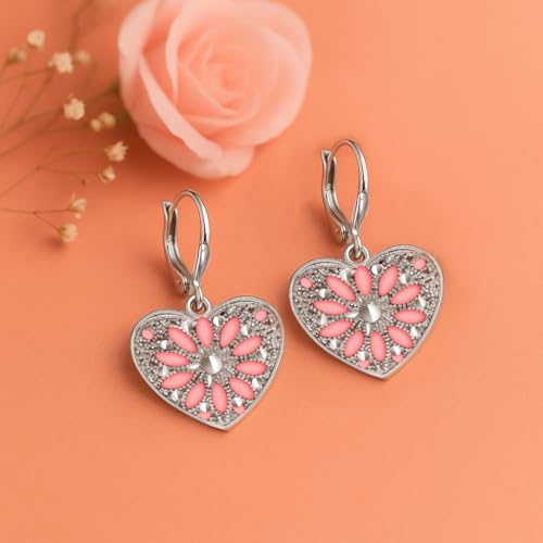 LeCalla 925 Sterling Silver Filigree Dangle Earrings for Women | Gold, Rose Gold & Rhodium Plated Diamond-Cut Filigree Drop Earrings | Lightweight Earrings Jewelry Gift - color: Heart Filigree