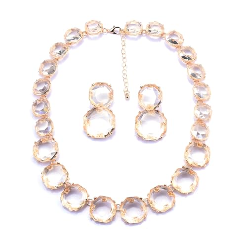 925 Sterling Silver Bib Necklace Transparent Polygon Resin Choker, Indian Ethnic Large Collar Big Bib Necklace, Black Chunky Rhinestone For Women Mrs Jewelry, Emerald Statement Colorful Beaded - color: bib necklace pink set