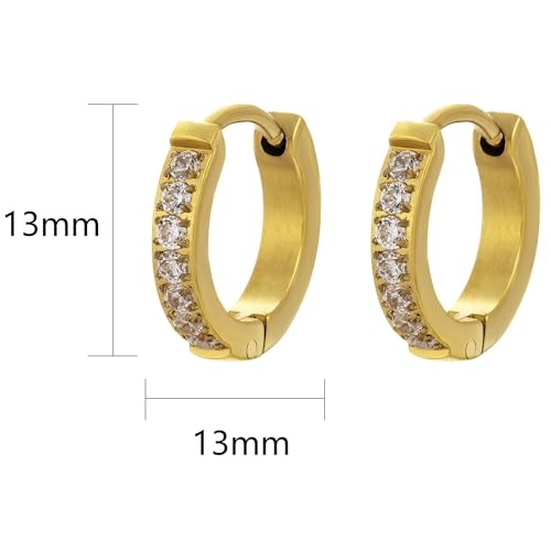 Stainless Steel Hoop Earrings for Women Gold Tone Geometric, Huggie Heart Twisted Minimalist Engraved Designs for Daily Wear - color: Gold_F