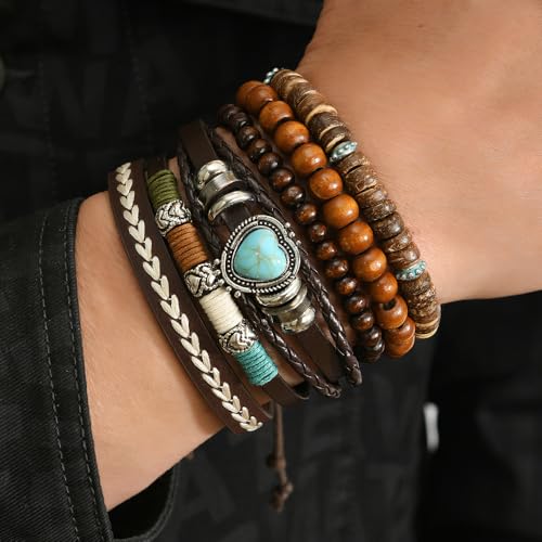 Bohemian Mix Bead Multi Layer Versatile Statement Bracelets Boho Stackable Beaded Strand Stretch Bangles Bracelets Sparkly Crystal Tassel Charm Jewelry Gift - style: turquoise Heart
