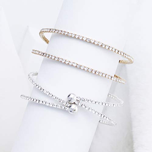 NTLX Crystal Bracelet for Women – Rhinestone Bangle Bracelet – Silver & Gold Plated - Flexible & Adjustable – Two Row - Bridal, Wedding, Prom, Party, Pageant, Evening, Casual, Bracelet - with Gift Box - color: Gold