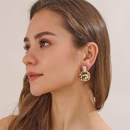 MUYAN Gold and Silver Boho Hammered Dangling Earrings for Women Modern Statement Finish Dangle Drop Earrings Jewelry - color: A Gold and Silver