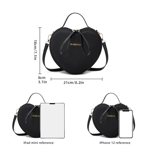 Crossbody Purse for Women Small Crossbody Bags Trendy Vegan Leather with Adjustable Shoulder Straps Gift for Mother Wife Mom - color: Black Heart Shape