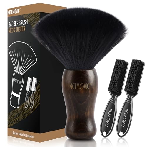 NICEMOVIC 3 IN 1 Barber Neck Duster Brush Set, Professional Barber Accessories Cleaning Supplies, Duster Nylon Brush Hair Cutting Styling Brush Tool (Brown&Black) - color: Brown&Black